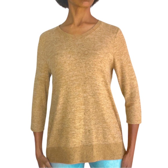 CHICO’S || BROWN $ TAN SPECKLED 3/4 LENGTH SLEEVE V-NECK SWEATER - Picture 1 of 8